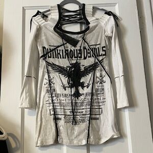 Salvage White and Black Lace-Up Graphic Tunic